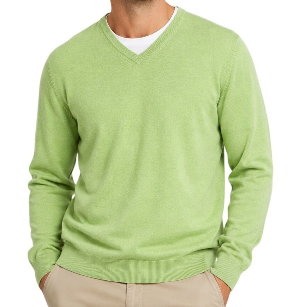 Mark Shale Lime Green‎ Cashmere V Neck Sweater Men's Medium